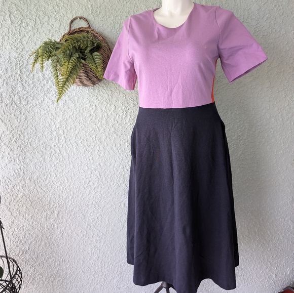 Boden Womens 16 Purple Navy Blue Colorblock Fit & Flare Ivy Ponte Midi Dress - Picture 2 of 7